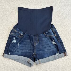 Blue Savvy Maternity Shorts WMNS L Blue Dark Wash Distressed Full Panel Denim